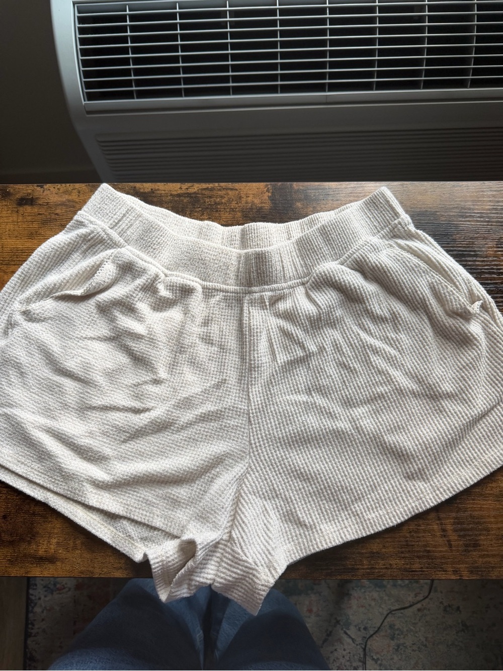 American Eagle Cozy Waffle-Knit Pajama Set in Tan